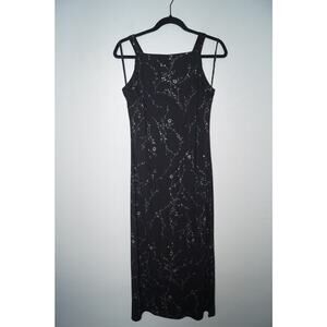 Breakin' Loose Vintage‎ Y2K Maxi Dress Black Floral with Shimmer Size 9/10